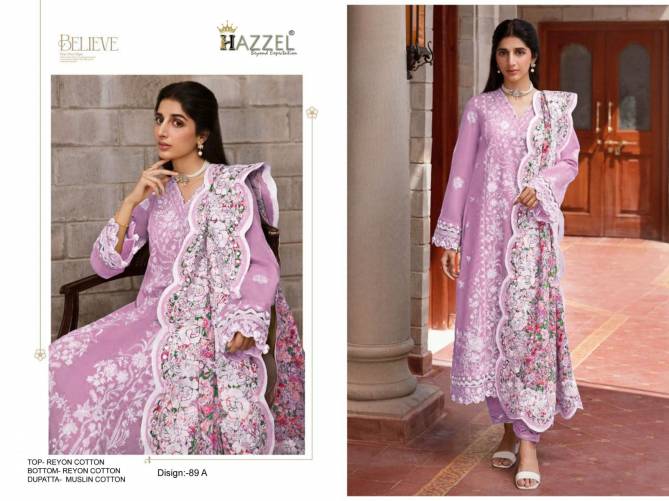 Hazzel 089 A To D Embroidery Rayon Cotton Pakistani Suits Wholesale Market In Surat
